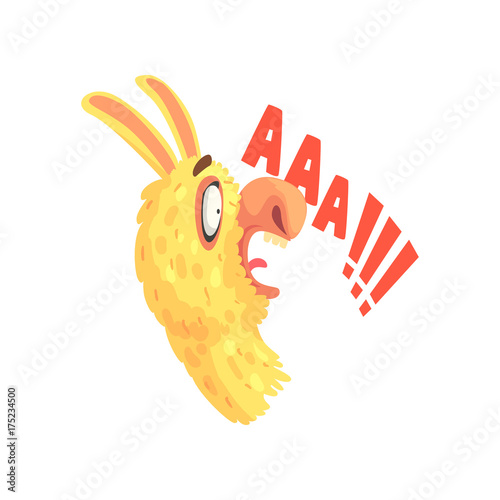 Funny scared llama character screaming, cute alpaca animal cartoon vector Illustration