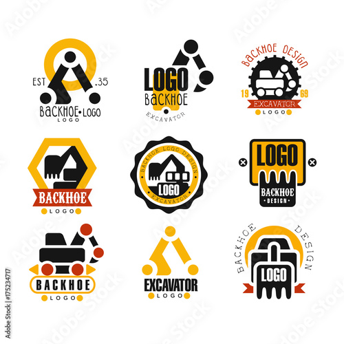 Backhoe and excavator logo design set vector Illustrations
