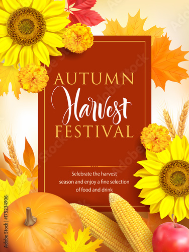 Autumn Harvest Festival poster design. Vector illustration. 