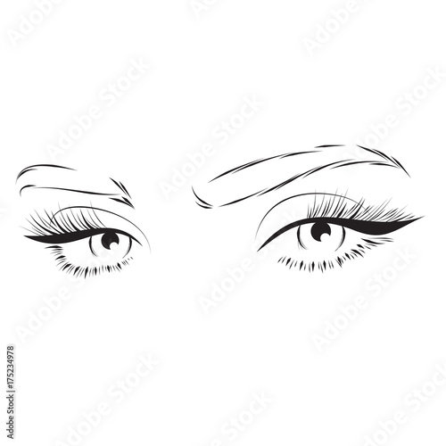 Beautiful woman big eyes with long eyelashes vector illustration