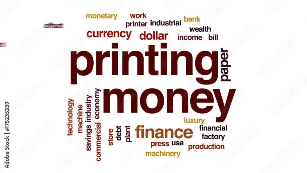 Printing money animated word cloud, text design animation. Printing money animated word cloud, text design animation.