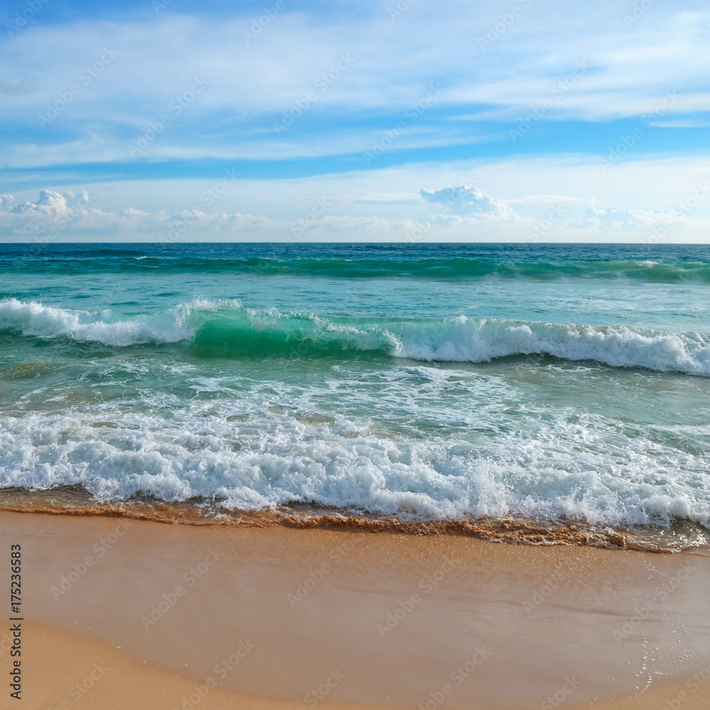 Tropical ocean, high waves and blue sky Tropical ocean, high waves and blue sky