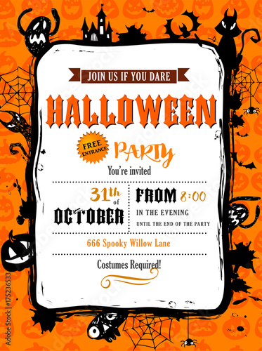 Halloween party invitation in vector frame.