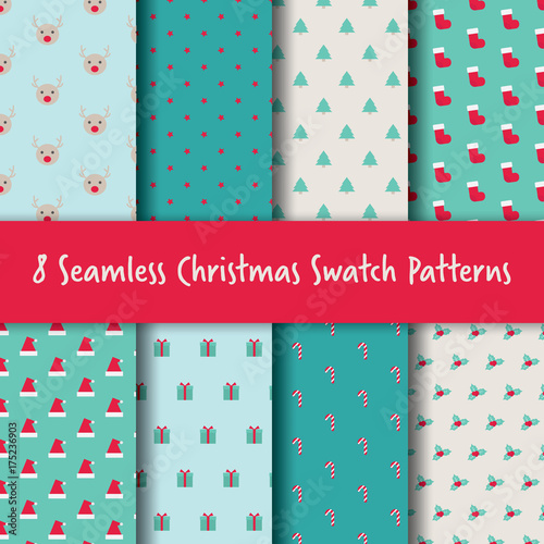 Christmas Seamless Swatch Pattern Vector. Select color theme and pattern from swatch panel in Illustrator. Merry Christmas and Happy New Year!