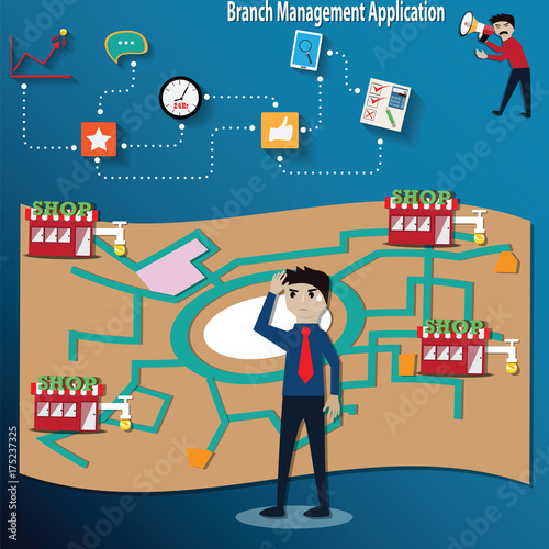 Business concept,Businessman unhappy because his branch business don't have money as usual – Vector