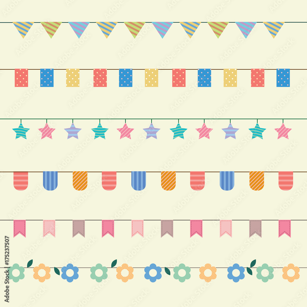 Colourful bunting and garlands. Party flags decoration