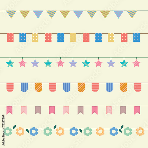 Colourful bunting and garlands. Party flags decoration