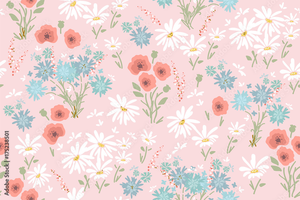 vector seamless floral pattern with colorful flowers