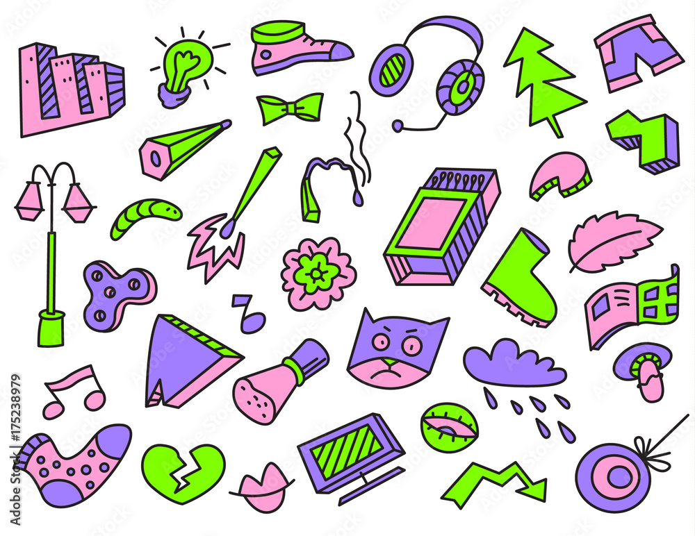 Abstract set with many items. Collection with different objects. Abstract set with many items. Collection with different objects.