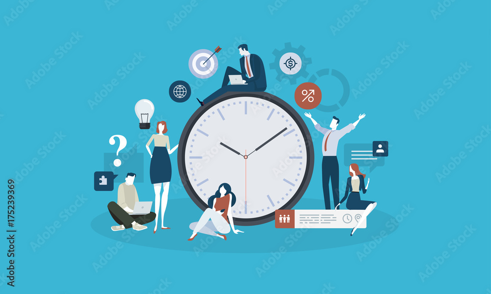 Business management. Flat design business people concept. Vector illustration for web banner, business presentation, advertising material. - obrazy, fototapety, plakaty 