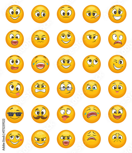 Emoticon set with different funny emotions. Vector character set