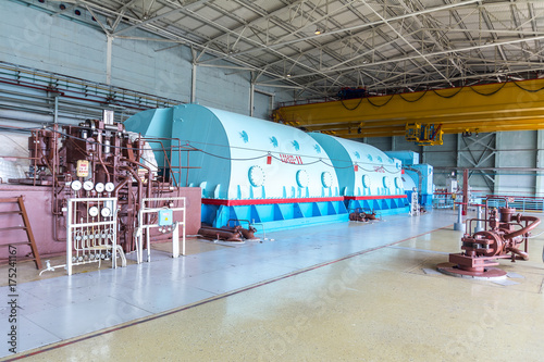 Engine room of steam turbines of nuclear power plant