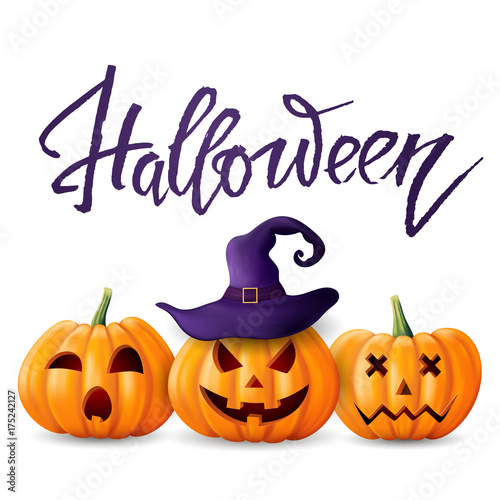 Halloween background, pumpkin. Greeting card for party and sale. Autumn holidays. Vector illustration EPS10.