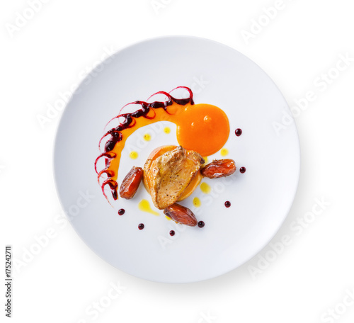 Fototapeta Naklejka Na Ścianę i Meble -  Goose liver with date fruit and berry sauce