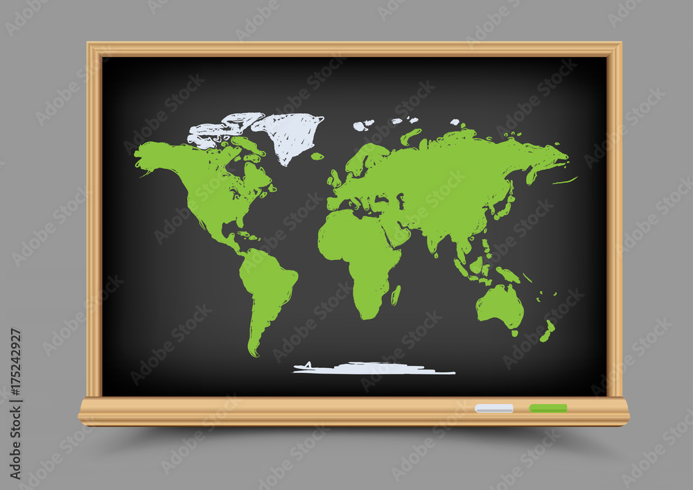 blackboard world map lesson