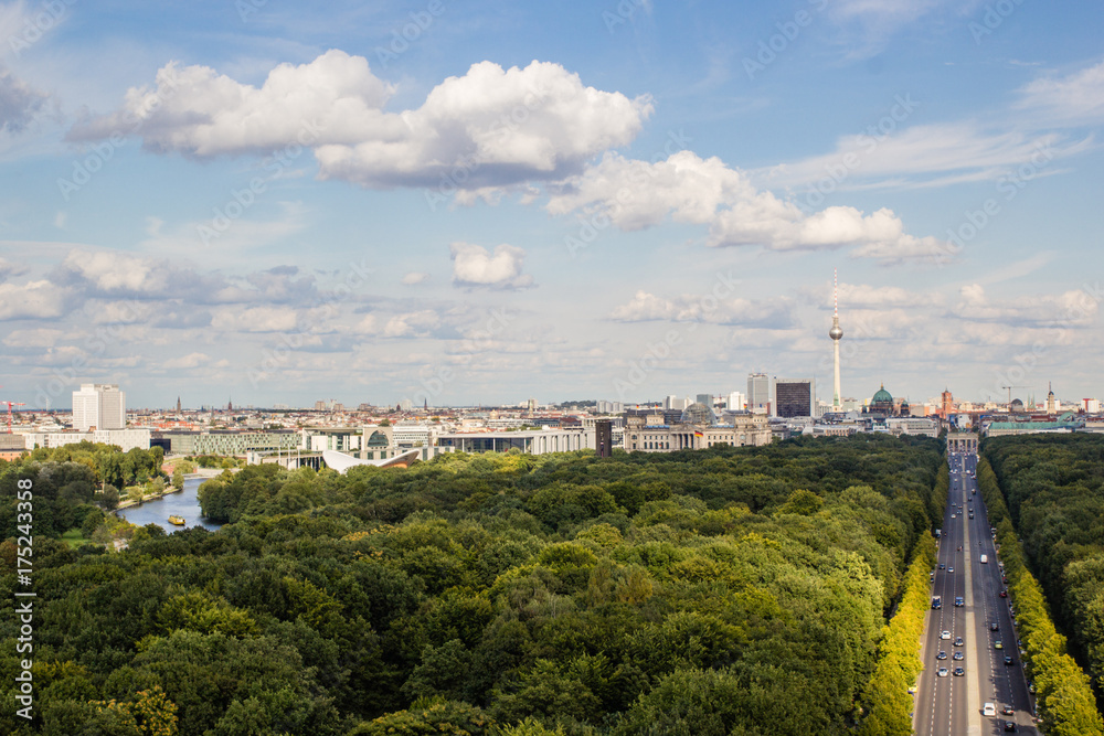 Cityscape of Berlin and road in Tiergarten park landscape Cityscape of Berlin and road in Tiergarten park landscape