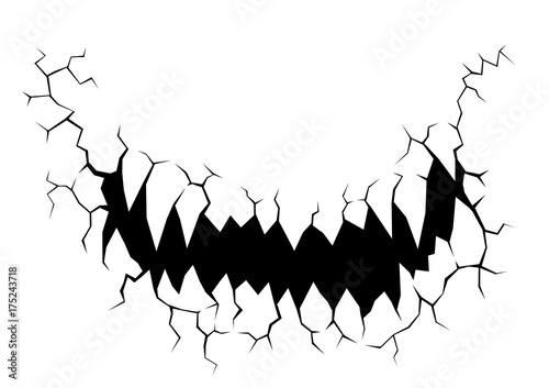 Cracks stone mouth devil on white background. Devil vector in concrete and grunge style. Horror concept for Halloween.