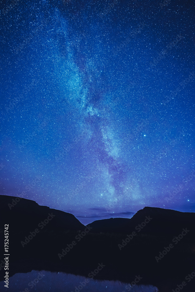 The polar milky way galaxy  in Norway Svalbard in Longyearbyen the mountains