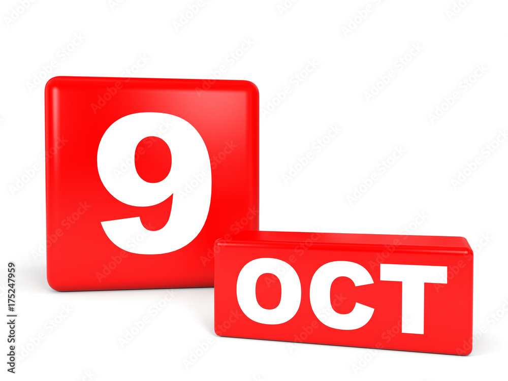 October 9. Calendar on white background. October 9. Calendar on white background.