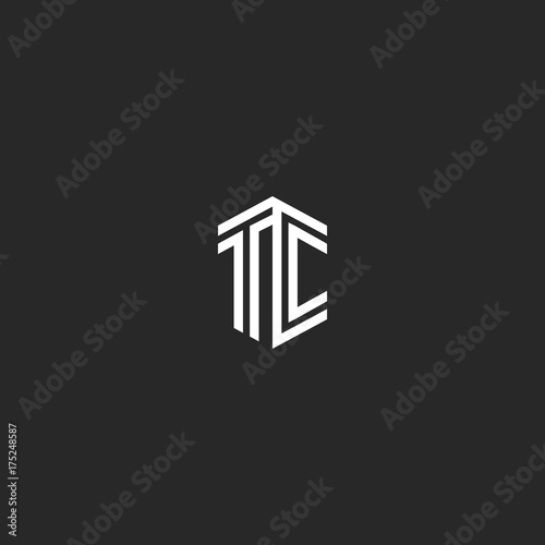 Letter TC logo monogram isometric elegant minimal linear stylish design element  two initials letters T and S emblem