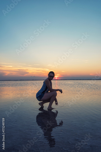 Beauty sunset on salty lake...