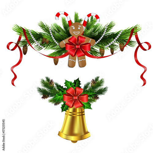 Christmas decoration evergreen trees and bell