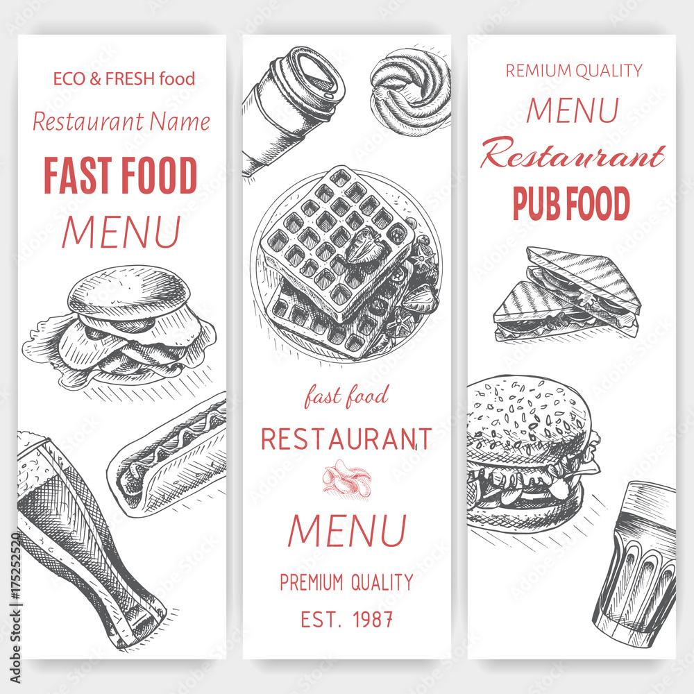 Vector sketch of fast food pub menu