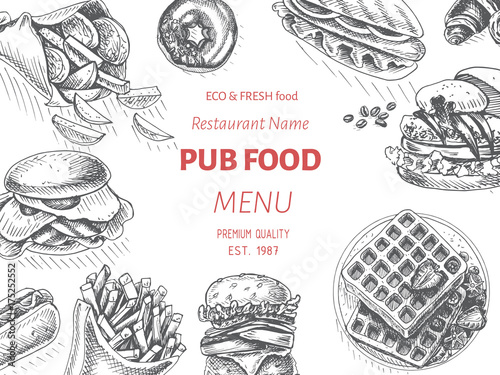 Vector sketch of fast food pub menu