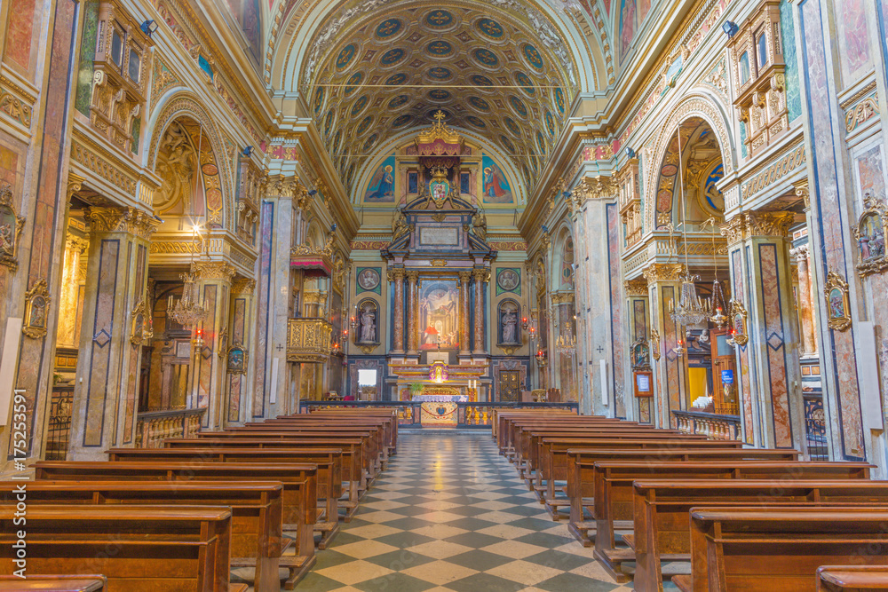TURIN, ITALY - MARCH 14, 2017: The nave of baroque church Chiesa di San Carlo Borromeo.