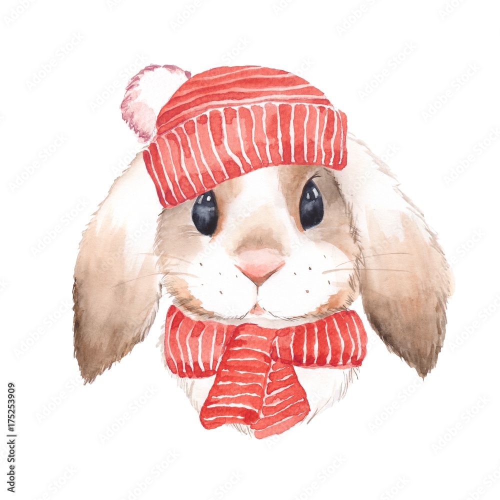 Naklejka premium Cute rabbit. Watercolor illustration. Isolated on white background