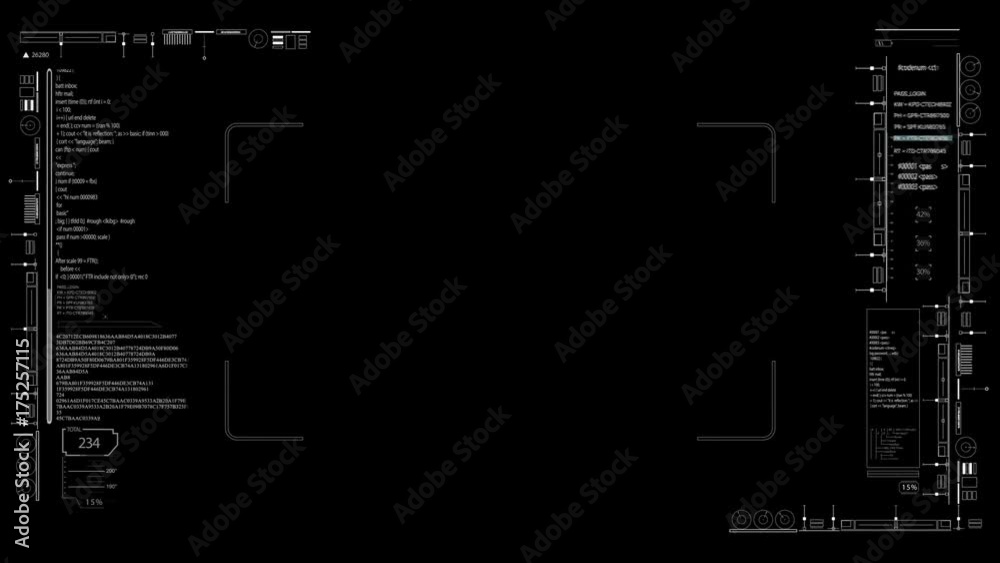 HUD infographic Alpha PNG.Technological pattern.Good for tech video overlay.As HUD infographic material texture for 3D models animation.