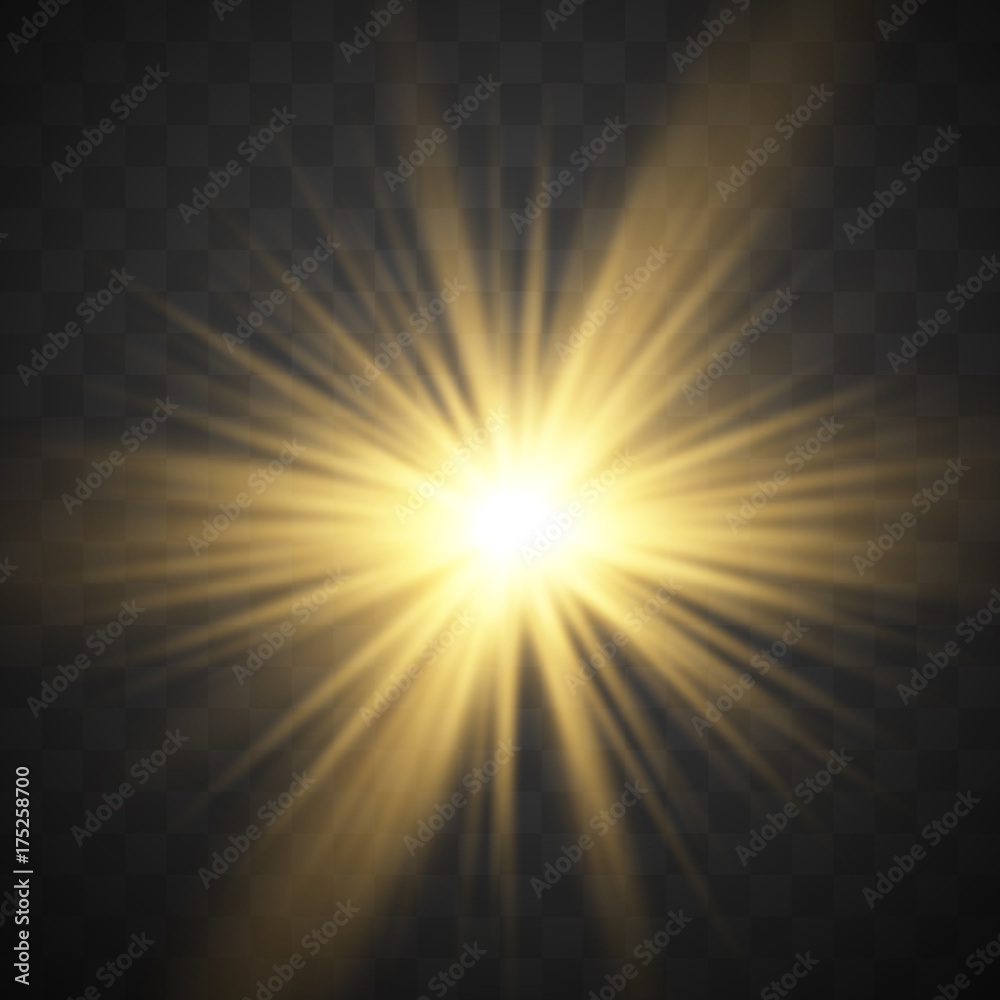 Gold glowing light burst explosion with transparent. Vector illustration.