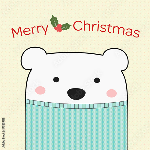 Vector Merry Christmas card of cute bear