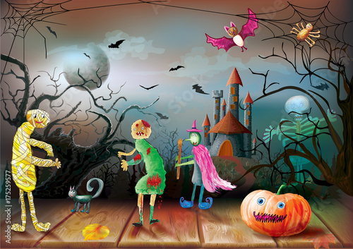 Halloween magik spooky night background