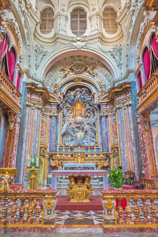 TURIN, ITALY - MARCH 16, 2017: The main altar and the presbytery in baroque church Chiesa di Santa Maria di Piazza.