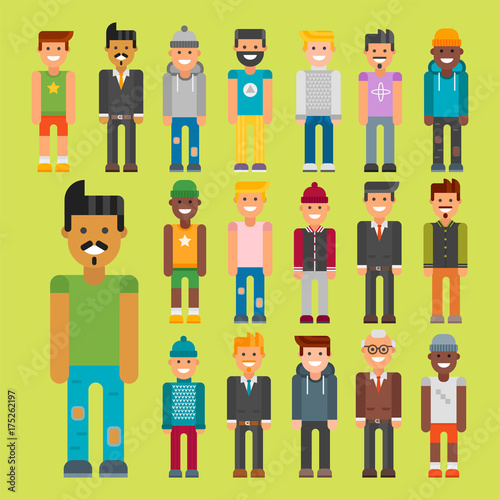 Group of men portrait different nationality friendship character team happy people young guy person vector illustration.
