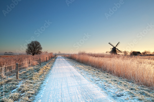 cycling road in Dutch countryside during winter