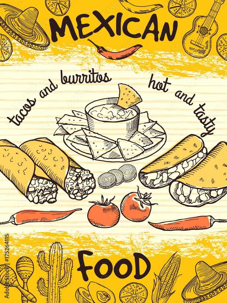 Fototapeta Zaprojektuj szablon plakatu z meksykańskim jedzeniem