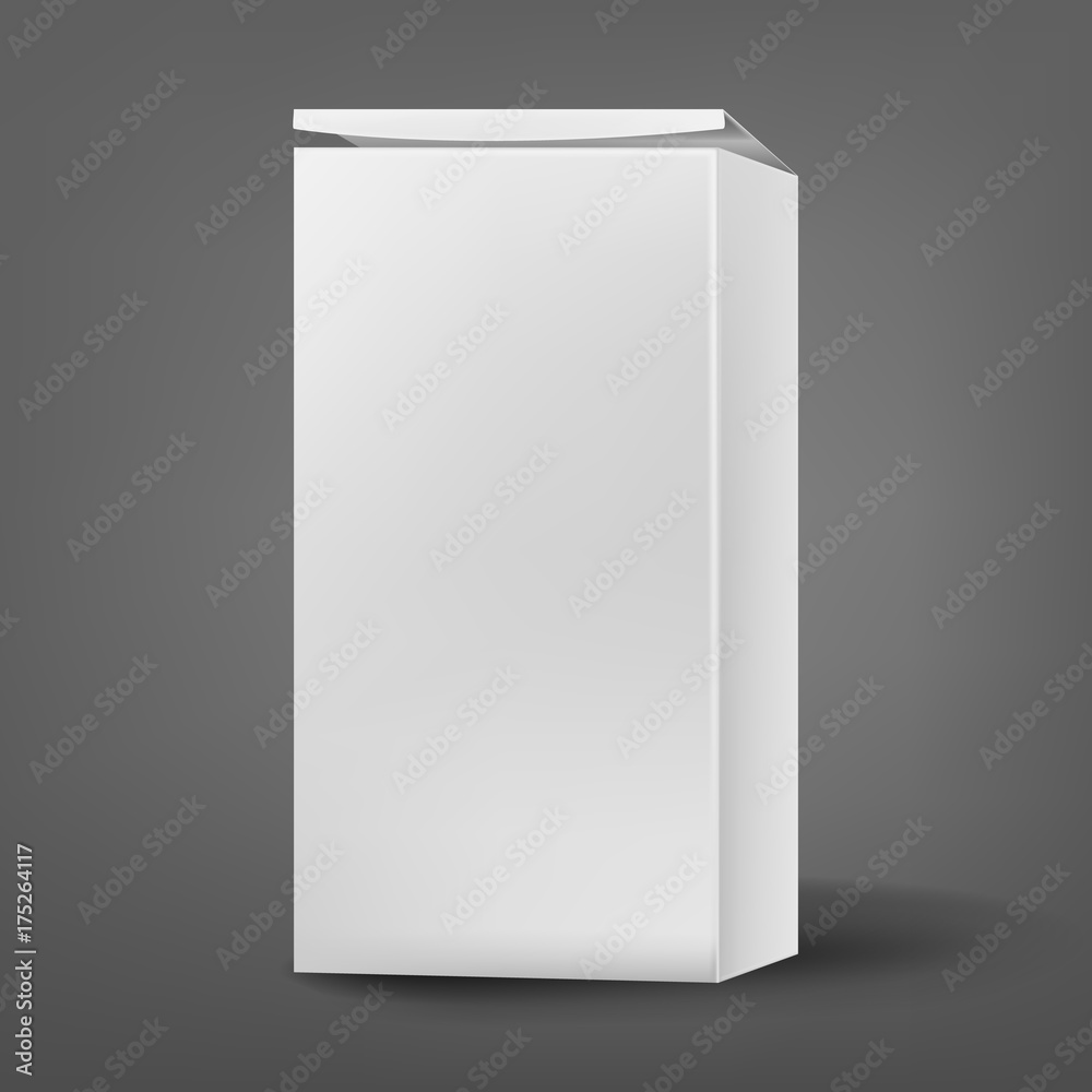 High and narrow, vertical, white cardboard (paper) box mockup, with shadow. Vector illustration High and narrow, vertical, white cardboard (paper) box mockup, with shadow. Vector illustration