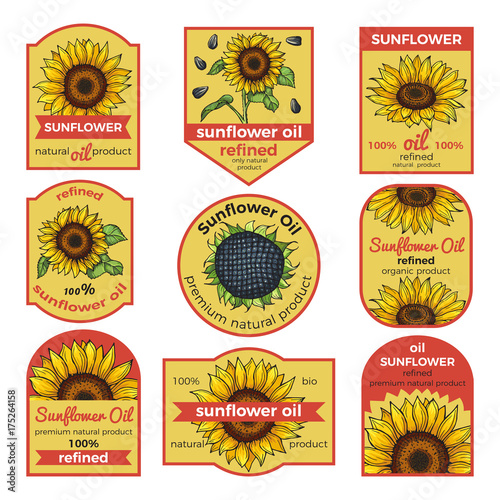 Labels for sunflower oil. Vector illustration with place for your text