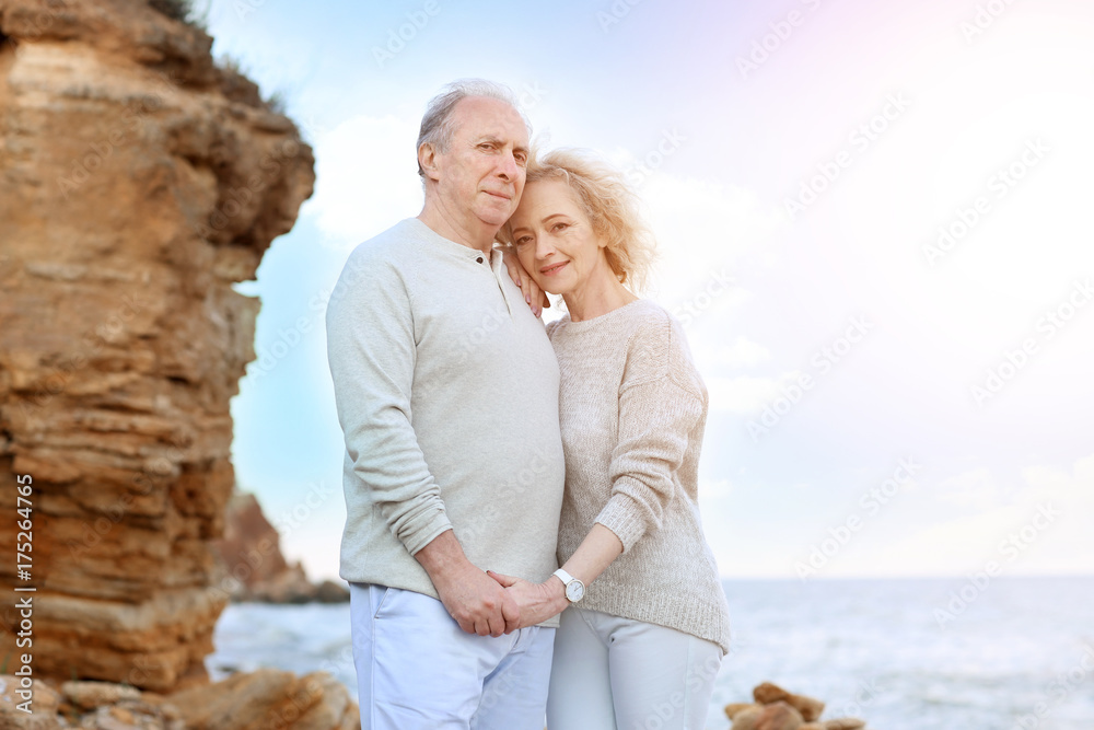 Obraz premium Happy senior couple at sea