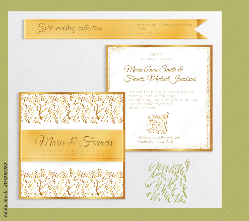 Luxury wedding invitation template with gold shiny realistic ribbon Luxury wedding invitation template with gold shiny realistic ribbon