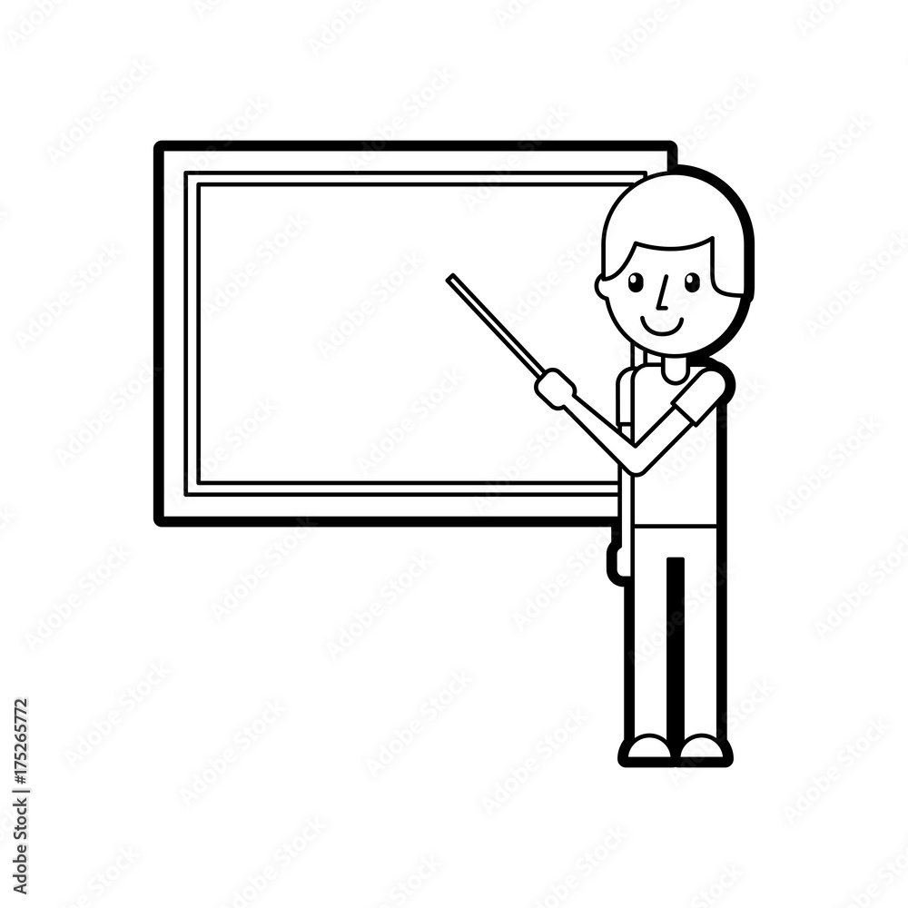 teacher with pointer showing on board on lesson at blackboard in classroom teacher with pointer showing on board on lesson at blackboard in classroom