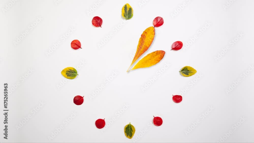 Autumn Time - Clock of different autumn leafs