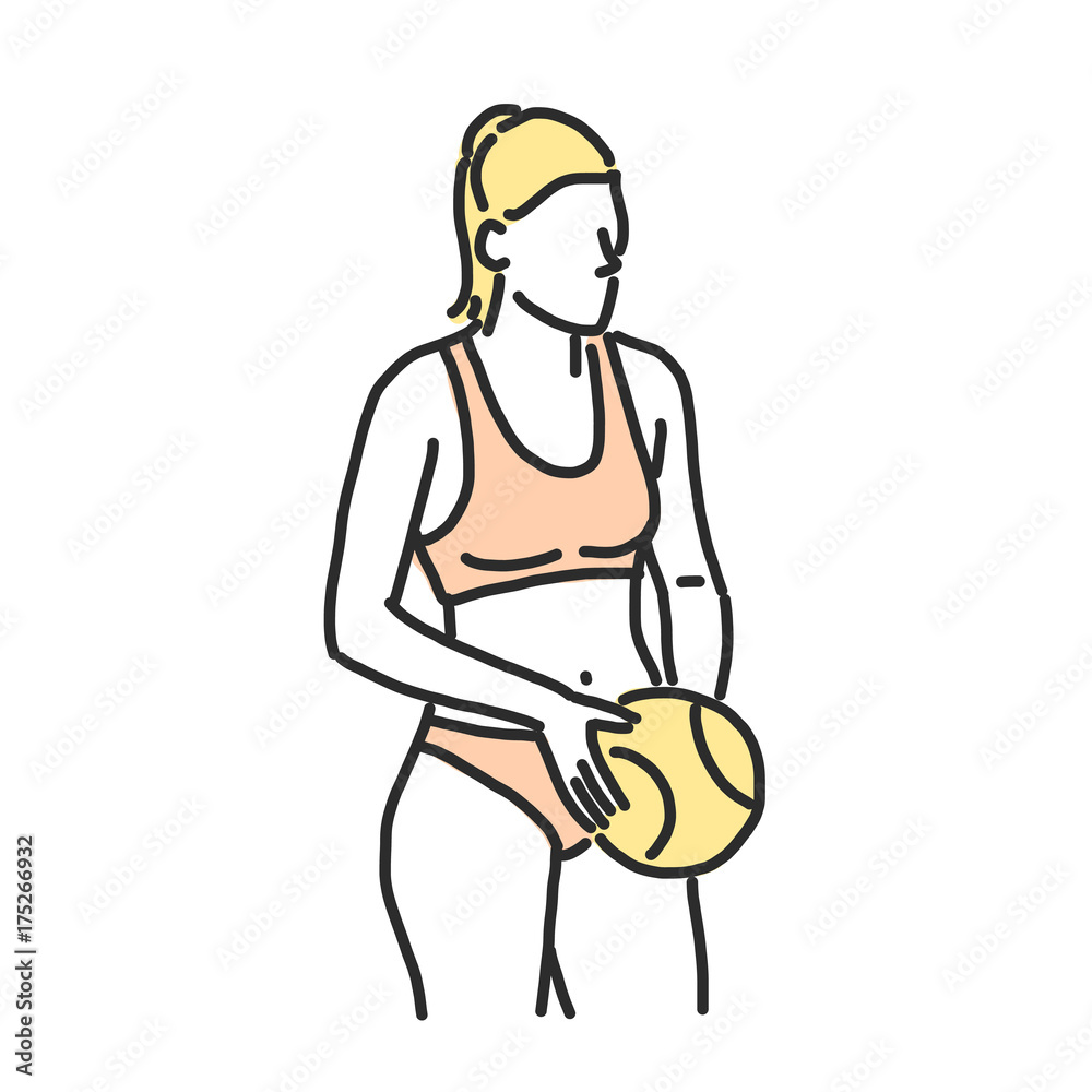 Beach volleyball line drawing illustration in various poses. Beach volleyball line drawing illustration in various poses.