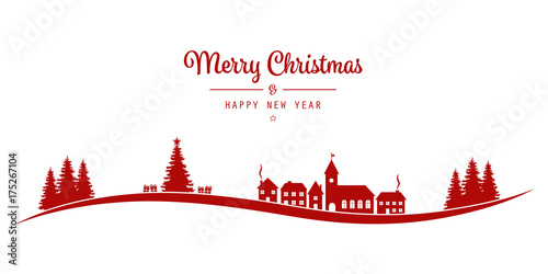 christmas lettering winter landscape village red