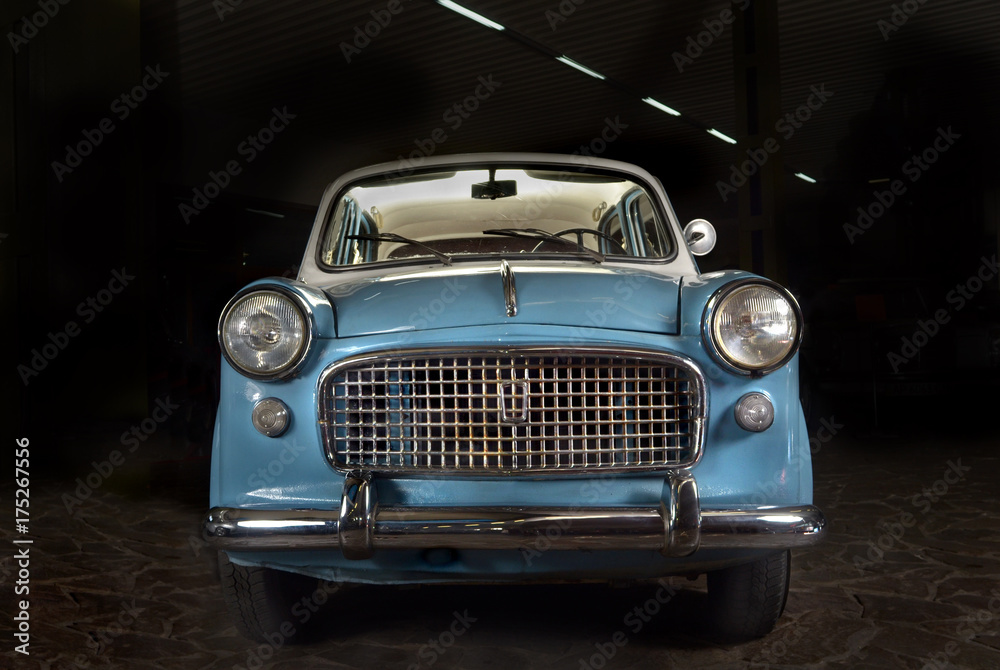 small blue retro car
