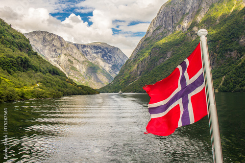 traval on Large Cruise ship from the port of Flam to Stavanger, in sunny summer day, Norway. photo