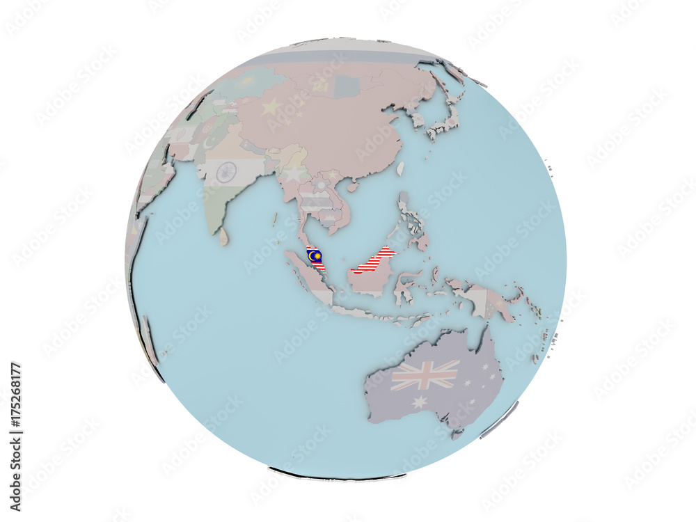Obraz premium Malaysia with flag on globe