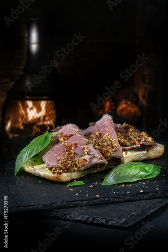 Roast Beef and Course Grain Mustard Sandwich
